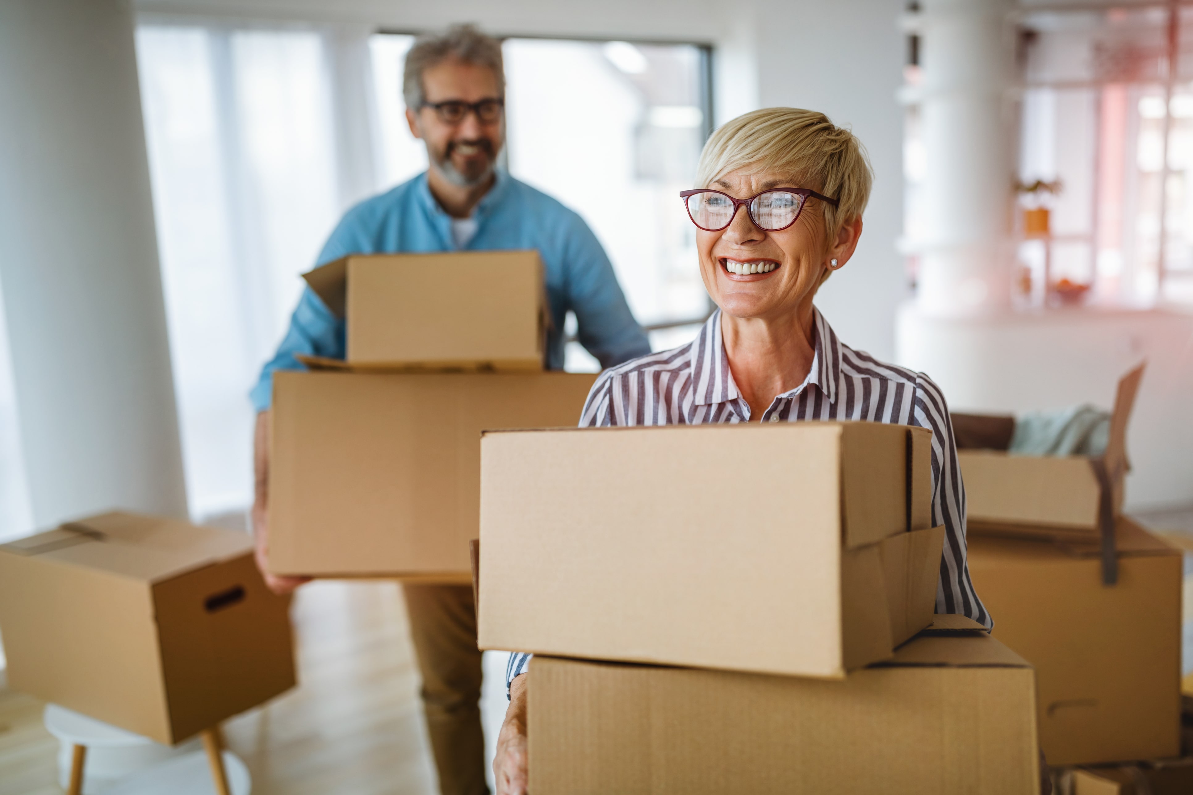 happy couple moving
